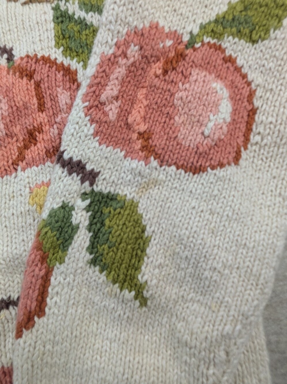 Vintage Fruit Peaches Knit Cardigan Linen Talbots Jacquard Cotton Rare Unique XL - Picture 11 of 12
